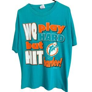 Vintage 90s Miami Dolphins Football Size Medium PLAY HARD HIT HARDER Made In USA